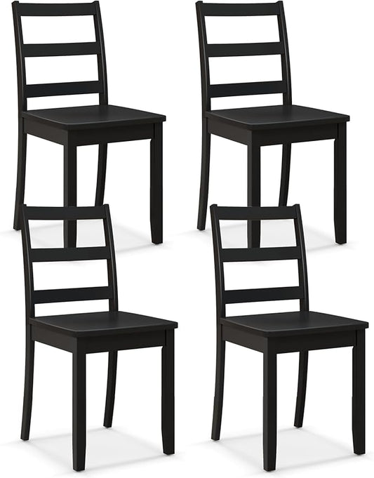 Giantex Wood Dining Chairs Set of 4 Black- Wooden Armless Kitchen Chairs with Solid Rubber Wood Legs, Non-Slip Foot Pads, Max Load 400 Lbs, Farmhouse Style High Ladder Back Wooden Dining Room Chairs