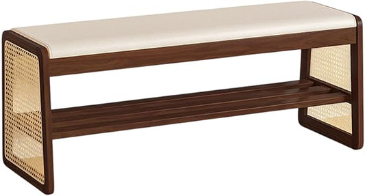Bamboo Entryway Bench, Shoe Organizer, 2 Tier Solid Wooden Entryway Bench with Shoe Storage, for Hallway, Closet, Front Door Entrance, Foyer, Living Room Bedroom(Size:100cm,Color:Walnut)