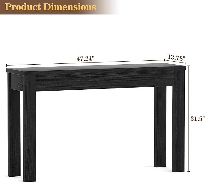 Armocity Console Table, 47" Farmhouse Wood Entryway Table, Sofa Tables Narrow Long Behind Couch, Entry Table for Entrance, Hallway, Living Room, Embossed Black