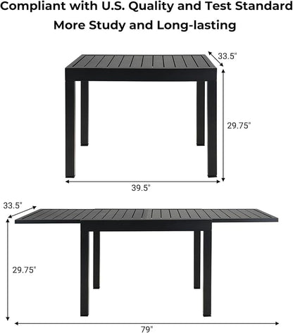 Grand patio 7-Piece Outdoor Dining Set for 6 with 1 Rectangle Expandable Table for 4-6 Person, Metal Woven Wicker Fixed Patio Chairs with Thickened Cushions for Yard, Poolside, Deck (Black)