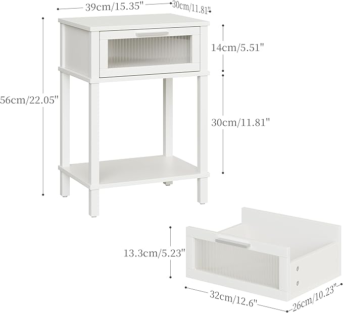 Nightstand Wooden Bedside Table with Drawer White Night Stands Modern Style Small End Table Side Table with Storage Shelf for Bedroom Living Room MLBZ10W