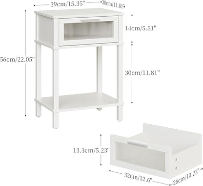 Nightstand Wooden Bedside Table with Drawer White Night Stands Modern Style Small End Table Side Table with Storage Shelf for Bedroom Living Room MLBZ10W