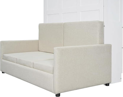 Ball & Cast Murphy Bed Full Size Wall Bed with Sofa,can be Folded,Multifunctional Wood Hideaway Cabinet Bed Frame,Slat Support,Save Space,for Apartment,Guest Room,White