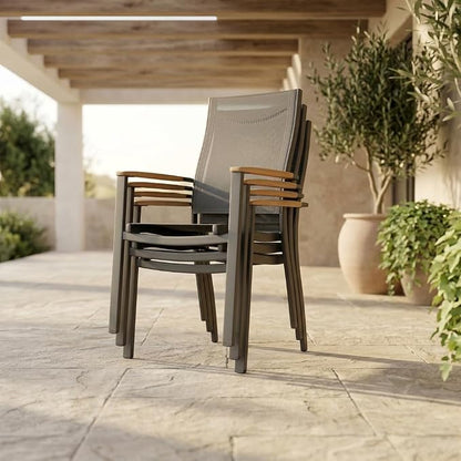 Amazonia Franklin 4-Piece Aluminum Patio Dining Chairs | 100% Teak from Indonesia Armrests | Ideal for Outdoors and Indoors
