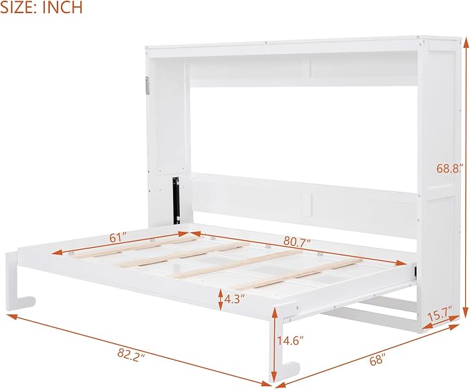 Merax Farmhouse Solid Wood Murphy Bed Chest, Space Saving, Queen,White | Modern Wall Bed with Wood Slat Support/ No Box Spring Needed/ Easy Assemble