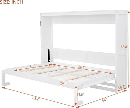 Merax Farmhouse Solid Wood Murphy Bed Chest, Space Saving, Queen,White | Modern Wall Bed with Wood Slat Support/ No Box Spring Needed/ Easy Assemble