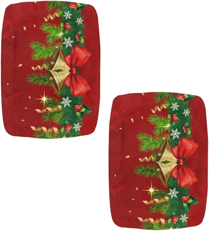 Christmas Bar Stool Seat Covers Jingle Bell Red Bar Stool Covers Rectangle Set of 2 Counter Stool Bar Chair Covers for Kitchen Pub Dining Room Holiday Xmas Decor