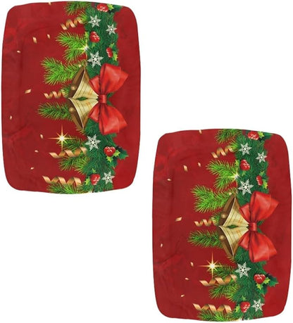 Christmas Bar Stool Seat Covers Jingle Bell Red Bar Stool Covers Rectangle Set of 2 Counter Stool Bar Chair Covers for Kitchen Pub Dining Room Holiday Xmas Decor