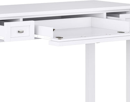 SIMPLIHOME Warm Shaker Desk - 48 Inch Wide Solid Wood Writing Desk in White, Transitional Home Office Computer Table for Workspace or Study with Flip-Down Keyboard Tray and 2 Drawers