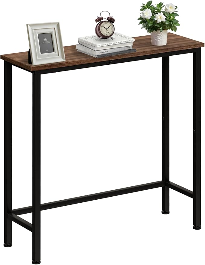 Narrow Console Table, 29.5" Small Entryway Table, Thin Hallway Tables, Slim Sofa Side Tables for Hallway, Living Room, Bedroom, Foyer, Wood-Grained Brown