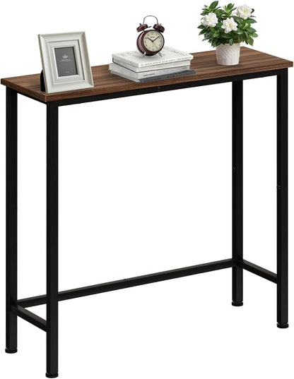 Narrow Console Table, 29.5" Small Entryway Table, Thin Hallway Tables, Slim Sofa Side Tables for Hallway, Living Room, Bedroom, Foyer, Wood-Grained Brown