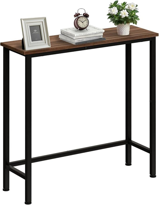 Narrow Console Table, 29.5" Small Entryway Table, Thin Hallway Tables, Slim Sofa Side Tables for Hallway, Living Room, Bedroom, Foyer, Wood-Grained Brown