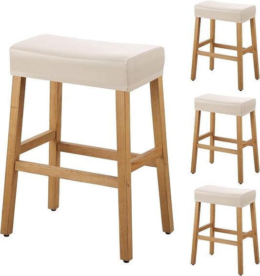 YISUN Stool Covers Rectangle - 4 Pack Stretch Waterproof Saddle Seat Cover Counter Bar Stools Bar Chairs Covers Kitchen Island Chairs Cushion Protector (4, Pu Leather-Beige)