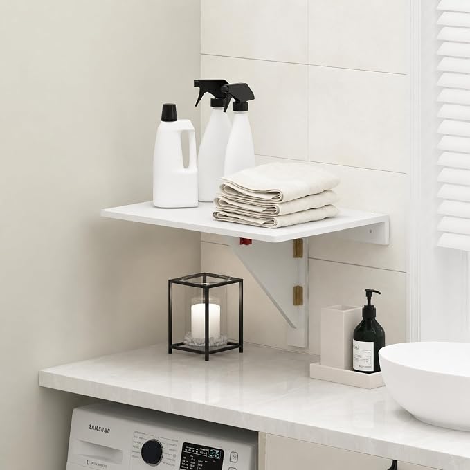 Furinno Hermite White Folding Table, Wall Mount Floating Table, 23.6 x 30.4 x 17.3, Easy Assembly, for Living Room, Office, Bedroom, Apartment, Plain White