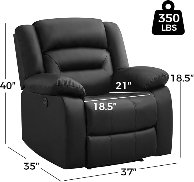EBELLO Classic Power Recliner Chair, Faux Leather Oversized Electric Overstuffed Reclining Chair with Soft Cushion and Back, Sofa with Comfortable Armchair, Black