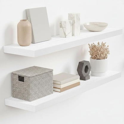 Vivelove White Floating Shelves 32 Inches Long, Wall Display Shelves with Invisible Brackets, for Bathroom Living Room Kitchen Bedroom Office Farmhouse Home Decor, 32x9.3X 1.5 - Set of 2, White