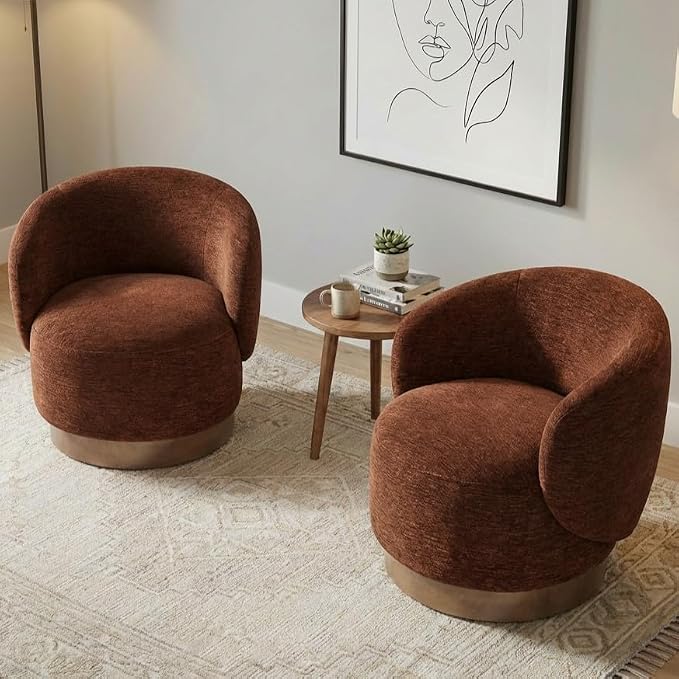 KISLOT Swivel Accent Chair Modern Round Barrel Armchair with Upholstered Performance Fabric for Living Room Bedroom Waitingroom,1 Box,Red