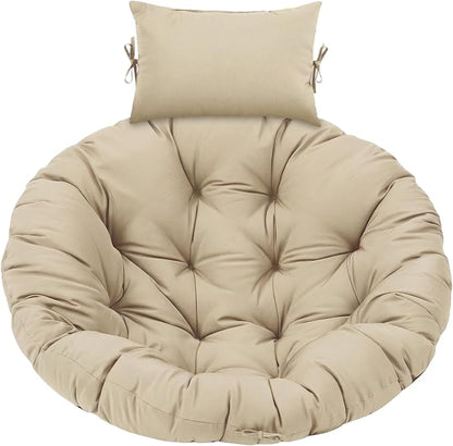 Tudomro Beige Egg Chair Cushion Hanging Basket Chair Replacement 45x45 Hammock Basket Swing Waterproof Cushion Hanging Swing Pads with Headrest for Indoor Outdoor Porch Backyard Patio Garden