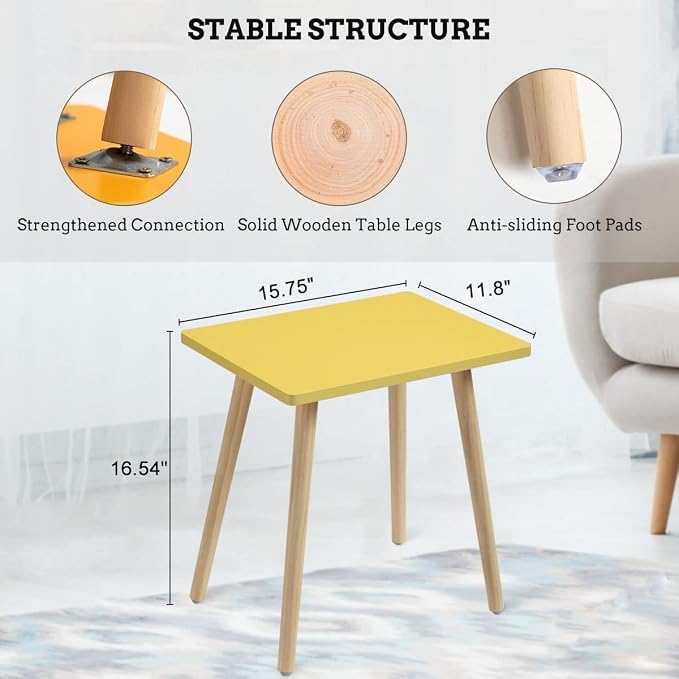 FORAOFUR Small Coffee Tbale, Short Accent Table x2 | 2 Pack Yellow table, modern rectangular, fits living/bedroom/balcony, compact, versatile, sturdy nightstand