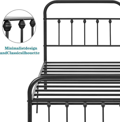 VECELO Black Metal Bed Frame Twin Size with Vintage Headboard and Footboard, No Box Spring Needed, Premium Stable Steel Slat Support Mattress Foundation