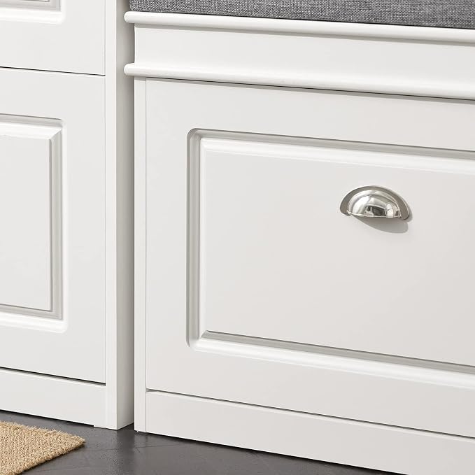 SoBuy Tiny Shoe Storage Bench, Narrow Shoe Cabinet for Entryway, Small Shoe Rack with Cushion&2 Tiers Flip-Drawer, Closet Hallway Mudroom White FSR82-K-W