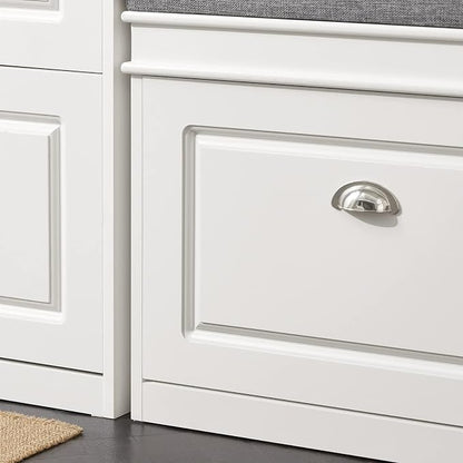 SoBuy Tiny Shoe Storage Bench, Narrow Shoe Cabinet for Entryway, Small Shoe Rack with Cushion&2 Tiers Flip-Drawer, Closet Hallway Mudroom White FSR82-K-W