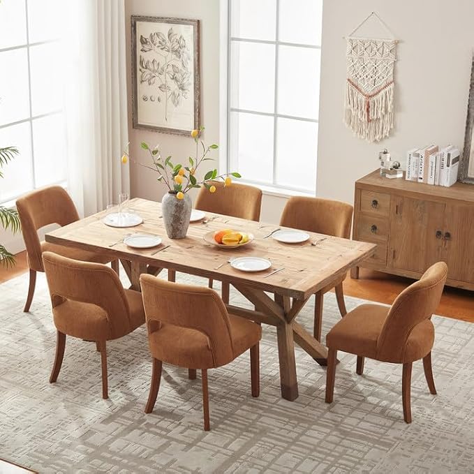VKNOW Wooden Dining Chairs Set of 2, Modern Fabric Upholstered Dining Room Chair Kitchen Chairs, Farmhouse Dinner Chair for Kitchen Dining Room, Orange