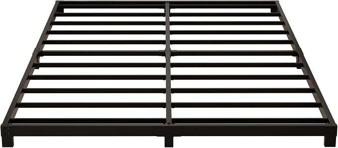 YUSENHEEI 4 Inch King Size Bed Frame, Heavy Duty Metal Platform Low King Bed Frame, No Box Spring Needed, Noise Free, Easy Assembly, Black