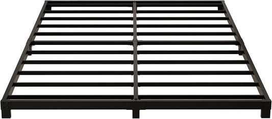 YUSENHEEI 4 Inch King Size Bed Frame, Heavy Duty Metal Platform Low King Bed Frame, No Box Spring Needed, Noise Free, Easy Assembly, Black