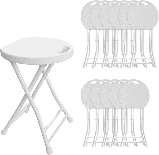Folding Stool, 18 Inch Foldable Stool with Handle & Steel Frame, Pack of 12 Folding Bar Stools, 440lbs Sturdy Foldable Lightweight Metal Chair for Camping, Indoor and Outdoor, White