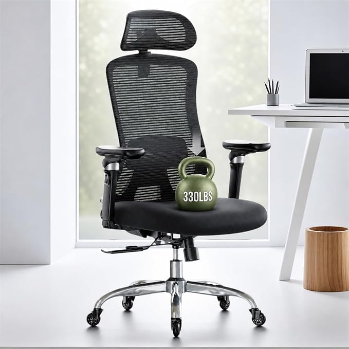 Marsail Ergonomic Office Chair with 6D Armrests, Ergonomic Chair with 3D Adjustable Headrest, Slide Seat, Lumbar Support, and 4-Position Tilt Lock – Big and Tall Office Chair with 330 lbs Capacity