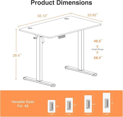 Sweetcrispy Electric Standing Desk Adjustable Height, 55x24 Inch Sit Stand Up Home Office Desks Computer Workstation PC Work Table with 3 Memory Preset Splice Wood Board Metal Frame, Oak