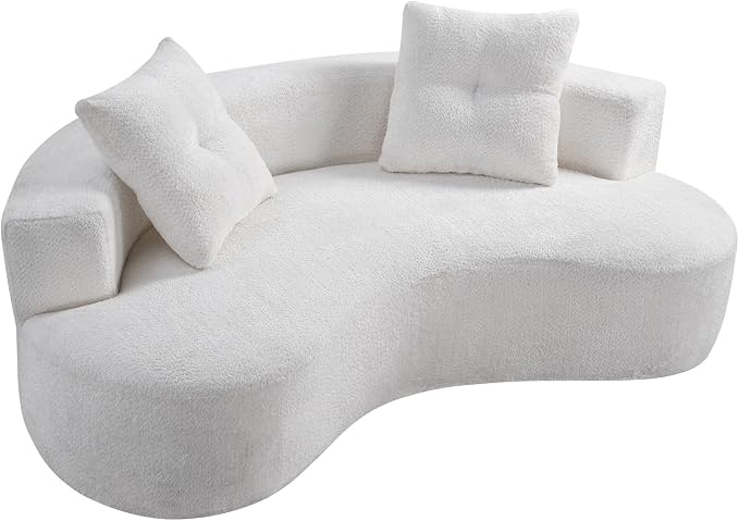 80'' Curved Loveseat Sofa Couch for Living Room, Deep Seat Cloud Boneless Floor Couch with 2 Pillows, Comfy Chenille Floor Sofa, Modern Round Loveseat Sofa for Small Space (CreamWhite, 80 Inch)