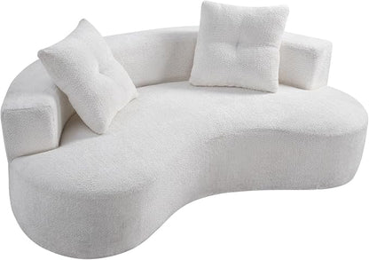 80'' Curved Loveseat Sofa Couch for Living Room, Deep Seat Cloud Boneless Floor Couch with 2 Pillows, Comfy Chenille Floor Sofa, Modern Round Loveseat Sofa for Small Space (CreamWhite, 80 Inch)