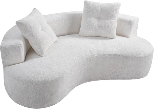 80'' Curved Loveseat Sofa Couch for Living Room, Deep Seat Cloud Boneless Floor Couch with 2 Pillows, Comfy Chenille Floor Sofa, Modern Round Loveseat Sofa for Small Space (CreamWhite, 80 Inch)