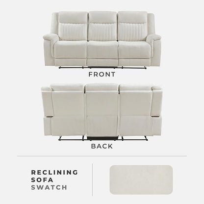 Lexicon Manual Double Reclining Sofa, Polished Microfiber Upholstered 3 Seater Manual Sofa Recliner for Living Room, Wall Hugger, Easy Assembly, Beige