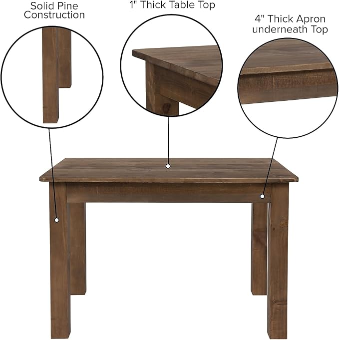 Flash Furniture HERCULES 46" x 30" Rectangular Antique Rustic Solid Pine Farm Dining Table