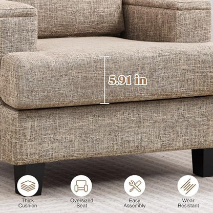 Accent Chairs Set of 2 with Armrest Storage, Modern Upholstered Reading Living Room Chairs, Comfy Large Armchairs, Fabric Accent Chair for Bedroom (Yellowish Brown)