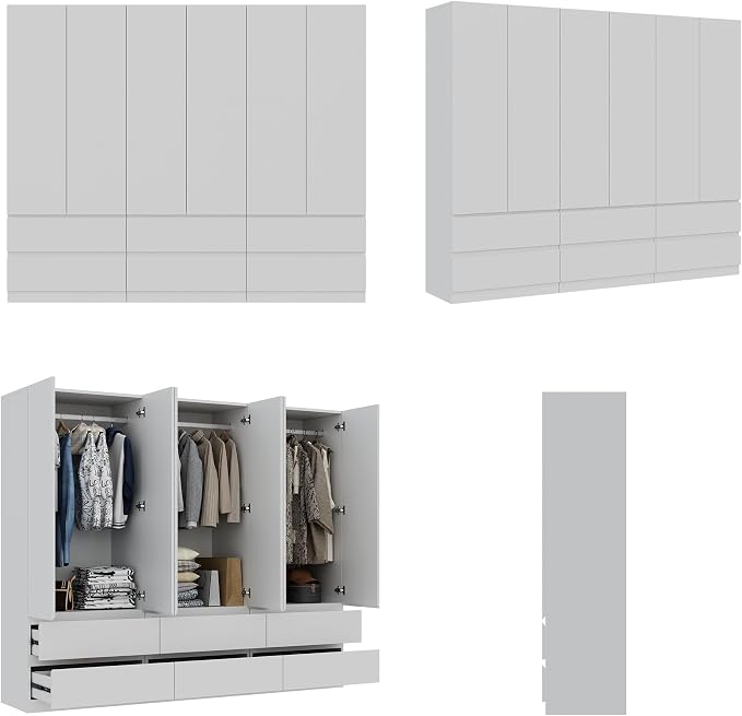 Mekminop White Armoire Wardrobe Closet with Large Capacity, 78.74" Tall Bedroom Armoire, Wooden Wardrobe Cabinet with 2 Drawers, Storage Shelves and Hanging Rod (3)