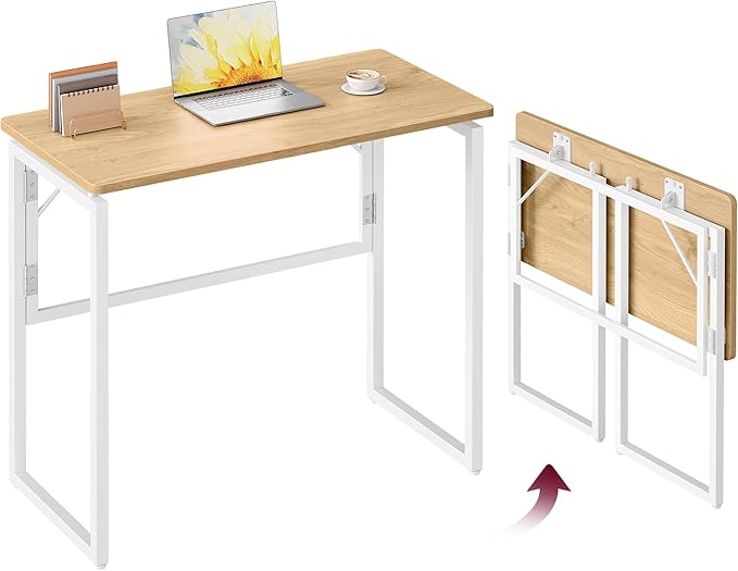 VASAGLE Folding Desk, Foldable Computer Desk, One-Piece Desktop, Rounded Edges, Small Folding Craft Table for Bedroom, Balcony, Camping, Easy Assembly, 31.5 x 15.7 Inches, Straw Yellow ULWD151YD01