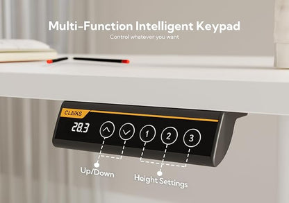 Claiks Electric Standing Desk, Adjustable Height Stand up Desk, 55x24 Inches Sit Stand Home Office Desk with Splice Board, White Frame/White Top