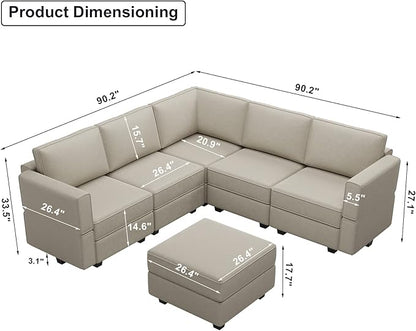 Belffin Modular Sectional Sofa with Storage Seats Velvet L Shaped Corner Couch Convertible Sectional Sofa with Chaise (Grey, L Shape-1)…