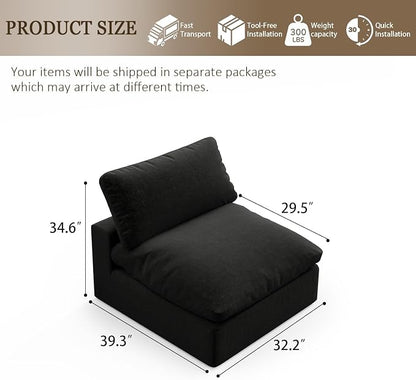 Modular Sectional Sofa,Extra Comfty Deep-Seat-Filled Couch, Black Modern Couches for Living Room,Apartment,Office,Small Space