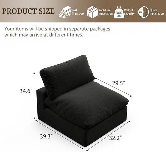 Modular Sectional Sofa,Extra Comfty Deep-Seat-Filled Couch, Black Modern Couches for Living Room,Apartment,Office,Small Space