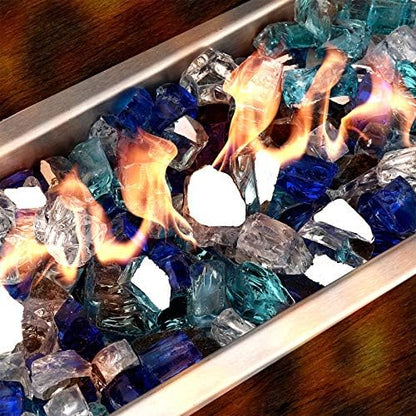 Mr. Fireglass 10 lb Blended Fire Glass, 1/2" Aqua Blue+Cobalt Blue+Platinum