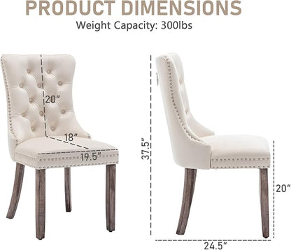 Single Dining Chair Mid Century Modern Dining Chair Velvet Upholstered Dining Room Chair Farmhouse Dining Accent Chair with High Back and Nailhead Trim for Kitchen, Living Room, Bedroom (Beige)
