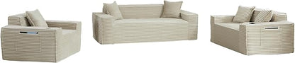3 Pcs Living Room Cloud Sofa Set, Boneless Sofa Couch with Cup Holder and Side Pocket for Compact Living Rooms, Apartments (Camel, Single Chair + Loveseat+ 3 Seat Sofa)