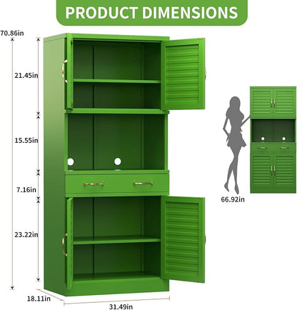 Kitchen Pantry Cabinet with Drawer - Freestanding Storage Cabinet | Furniture-Inspired Storage with Modern Louvered Design,120 lb Adjustable Shelves with Steel Durability