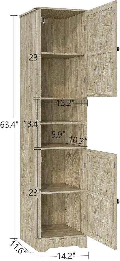 Viaozutis Tall Bathroom Storage Cabinet, Slim Freestanding Cabinet with Adjustable Shelves, Vertical Storage Organizer for Small Bathrooms, Toilet Paper & Daily Essentials Storage Gray