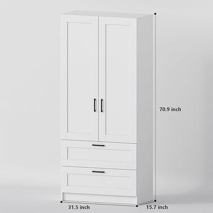 White Tall Kitchen Pantry Cabinet Organizers and Storage with Doors and Drawer and Adjustable Shelves，Wood Large Gabinetes Para Cocina Office Bookshelf for Laundry Room Cabinets (31.5”W*15.7”D*71”H)